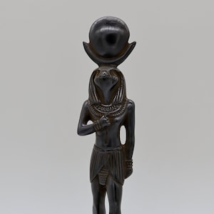 Ancient Egyptian Statue of Sun God Ra Harakhte crowned with a solar disk 2 color made in egypt