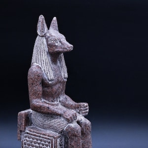Egyptian statue of god Anubis seated heavy granite stone ( 3 color ) made in Egypt