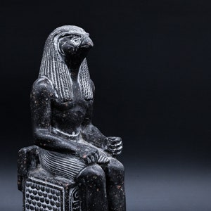 Egyptian statue of God Horus seated large heavy granite stone Made in Egypt