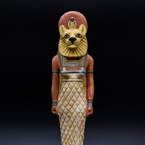 Statue of Egyptian art goddess Sekhmet hand painted heavy stone made in egypt