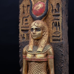 Rare statue of goddess Hathor black Sculpture relief large hieroglyphic inscriptions heavy stone made in Egypt