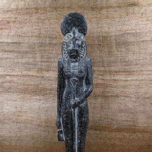 Statue of Egyptian art goddess Sekhmet black heavy stone made in egypt