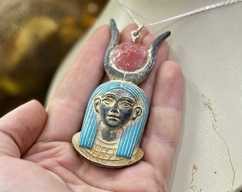 Gorgeous Amulet of Egyptian goddess of love, music, happiness, beauty and sky goddess Hathor made from stone, made in Egypt