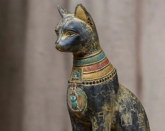 Bastet - Large Great Egyptian statue of goddess bastet cat the home protector in ancient Egypt ,solid stone ,vintage colors ,made in Egypt