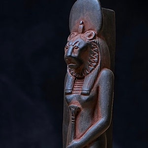 Statue of Egyptian art goddess Sekhmet black heavy stone made in egypt