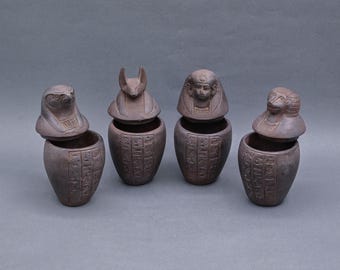 Egyptian Canopic Jars Set: Sons of Horus Stone Art