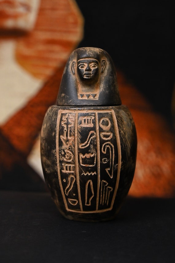 カノプス壺 4 個セット オルガン 彫刻 古代エジプト美術 重厚な