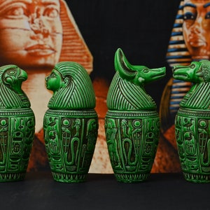 Egyptian Canopic Jars Set: made by Egyptian hands, Unique Art Decor