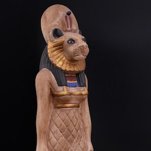 Statue of Egyptian art goddess Sekhmet hand painted heavy stone made in egypt