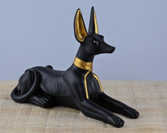 アヌビス犬ジャッカルの置物エジプトの神の像黒（5サイズ）エジプト製