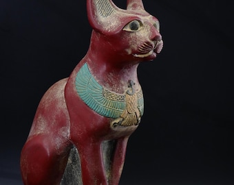 エジプトで作られたユニークなエジプトの女神バステト猫の像黒い重い石