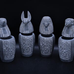 Egyptian Canopic Jars: Basalt Stone Sons of Horus Set
