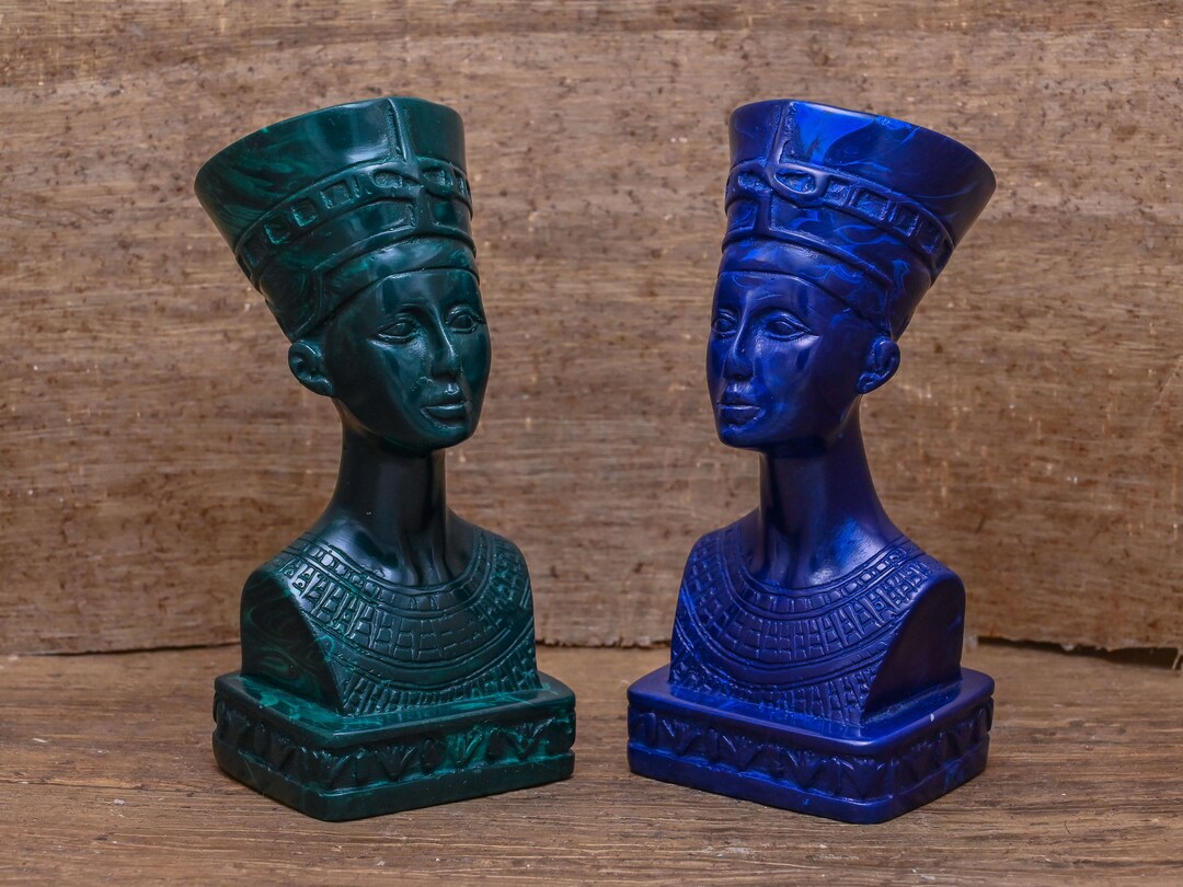 Statue of Queen Nefertiti's Head Made of Malachite by Hand, Made in