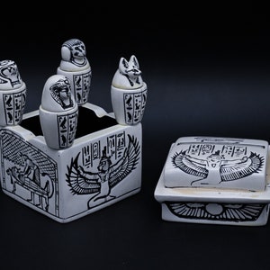 Canopic box 4 jars Pharaonic art Carved inscriptions stone made in egypt