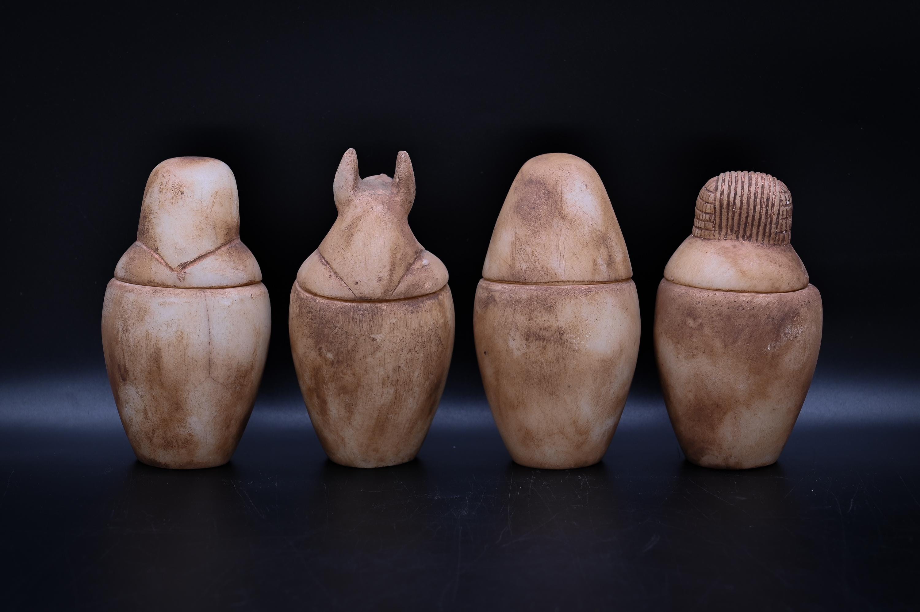 エジプトのカノプス壺：ホルスの息子たち、大理石製、4個セット - Etsy