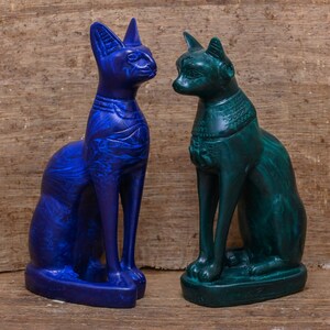 Handcrafted malachite statue of Goddess Bastet ( 2 style ), made in Egypt