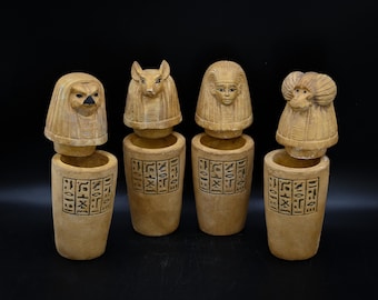 エジプト美術 カノプス壺セット ホルスの息子4人 2色 エジプト製