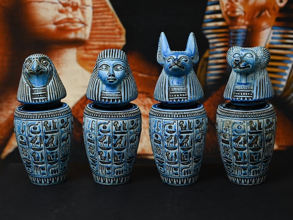 カノプス壺 4 個セット オルガン 彫刻 古代エジプト美術 重厚な カノプス壺 4 個セット オルガン 彫刻 古代エジプト美術 重厚な