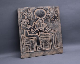Egyptian Stone Relief: God Horus & Goddess Nephthys Scene