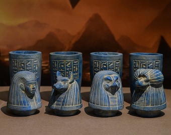 エジプトのカノプス壺 4 個セット - イムセット、ハピ、ケベセヌエフ