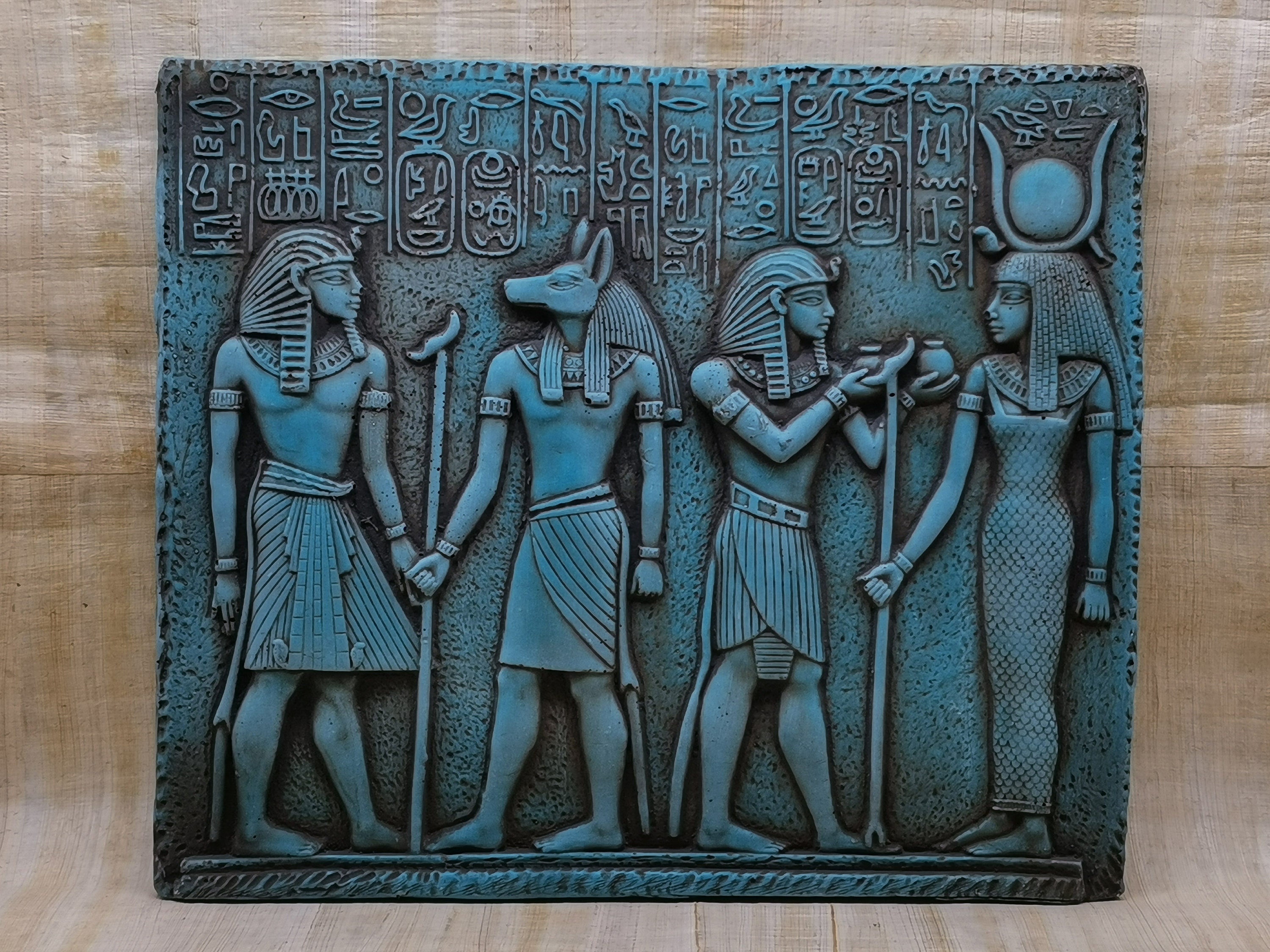 古代エジプト美術 壁面レリーフ ツタンカーメンとアヌビス 古代エジプト美術 壁面レリーフ ツタンカーメンとアヌビス