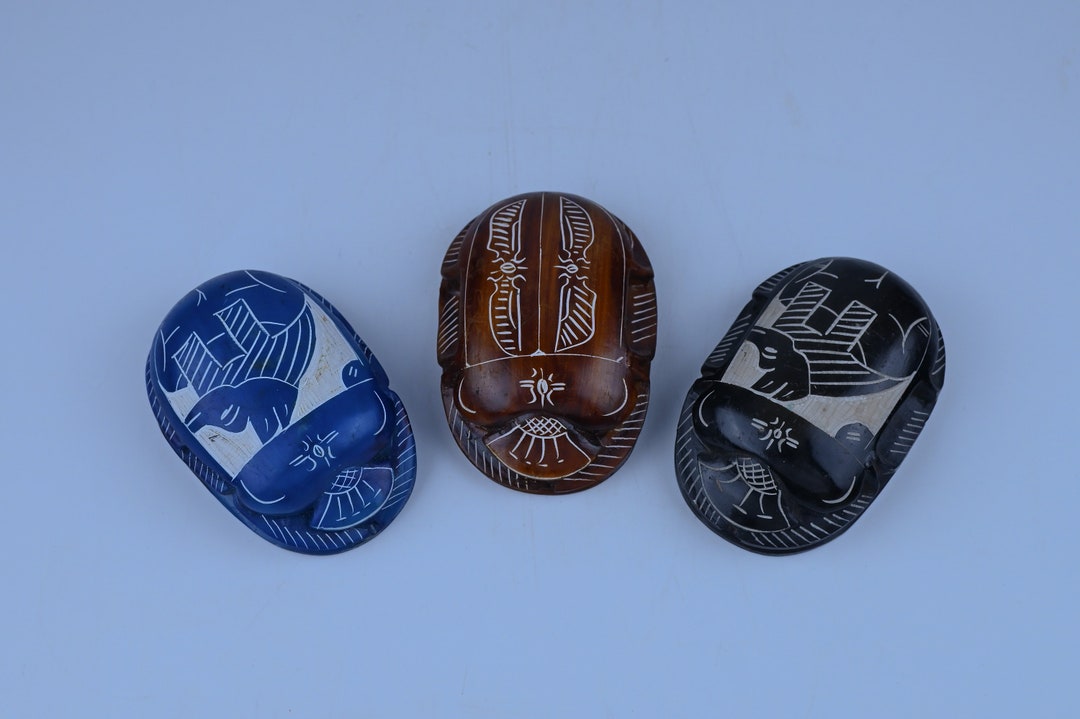 Three Egyptian Scarabs Made of Stone Handcarved Made in Etsy