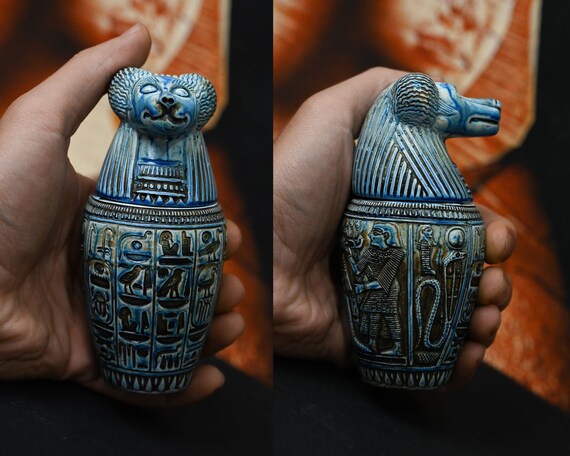 カノプス壺 4 個セット オルガン 彫刻 古代エジプト美術 重厚な カノプス壺 4 個セット オルガン 彫刻 古代エジプト美術 重厚な