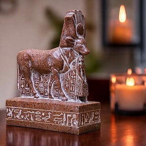 Egyptian Statue of Hathor Protecting Psammetik Sculpture heavy stone made in Egypt