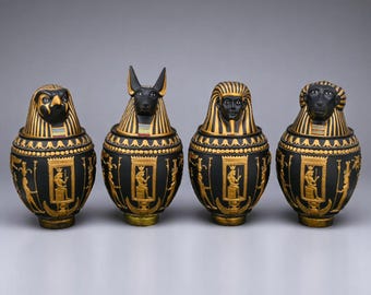 エジプトのカノプス壺 4 個セット - イムセット、ハピ、ケベセヌエフ