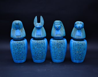 エジプトのカノプス壺 4 個セット - イムセット、ハピ、ケベセヌエフ