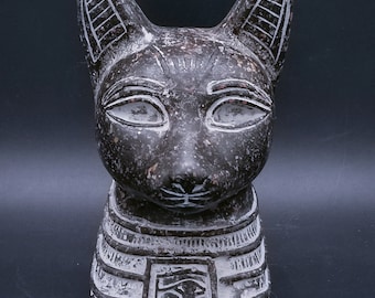 Egyptian statue of goddess Bastet Cat head granite stone made in egypt