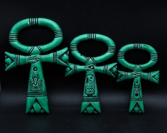 Llave de la vida egipcia Ankh: piedra tallada a mano con el ojo de Ra