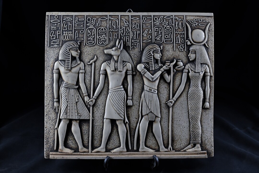 Egyptian Wall Relief, Tutankhamun, Anubis & Isis, Made in Egypt - Etsy