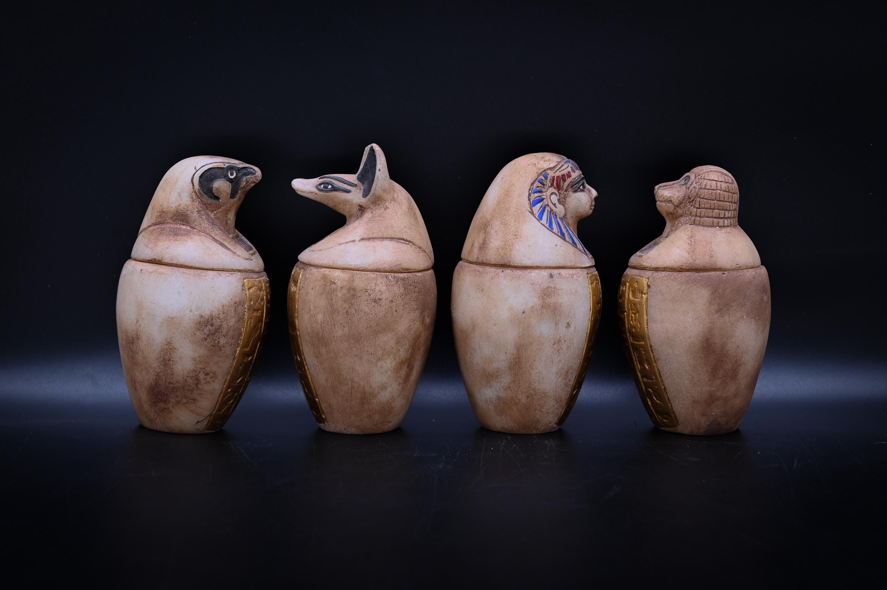 エジプトのカノプス壺：ホルスの息子たち、大理石製、4個セット - Etsy