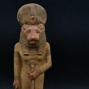 Statue of Egyptian art goddess Sekhmet hand painted heavy stone made in egypt