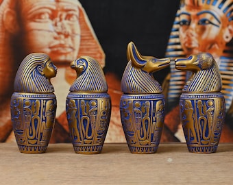 Egyptian Canopic Jars: Set of Four Horus Organ Jars - Made in Egypt