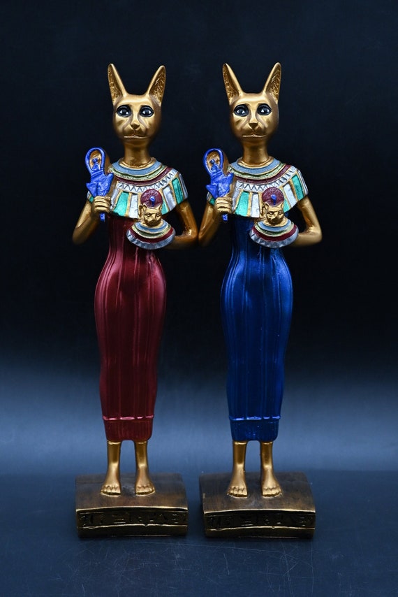 Ägyptische Katzenfigur Bastet - Weiße Resin Statue 9,5cm | Deko & Glücksbringer