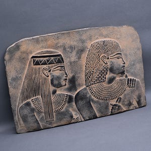 Wall relief of pharaoh&#39;s relationship loving Each other-Altar statue made from Lime stone Museum colors-our item is made with Egyptian soul