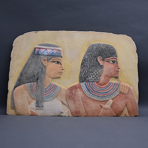 Wall relief of pharaoh&#39;s relationship loving Each other-Altar statue made from Lime stone Museum colors-our item is made with Egyptian soul