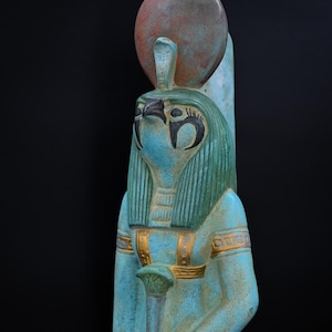 Egyptian standing statue of god of protection god Horus large heavy stone , made in Egypt