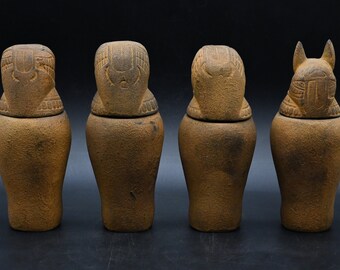 カノプス箱 4つの壺 ファラオ美術 彫刻された碑文 エジプト製の石