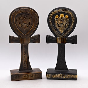 ANKH egipcio de oro (llave de la vida) con el escarabajo - hecho a mano - Estatua de altar hecha con alma egipcia