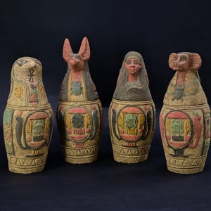 Egyptian Canopic Jars: Sons of Horus, Gold Leaf Decor