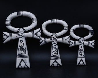 Llave de la vida egipcia Ankh: piedra tallada a mano con el ojo de Ra