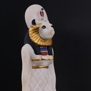 Statue of Egyptian art goddess Sekhmet hand painted heavy stone made in egypt