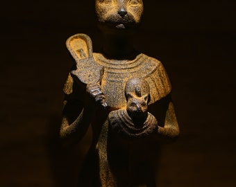 Lot De 2 Statues Bastet – Chatte Noire Déesse égyptienne – Sculpture Résine Antique