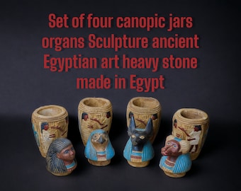 Egyptian Canopic Jars Set: Horus Sons Sculpture, Ancient Art