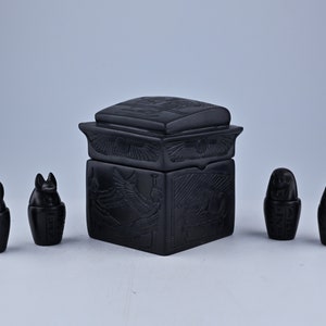 Canopic box 4 jars Pharaonic art Carved inscriptions stone made in egypt