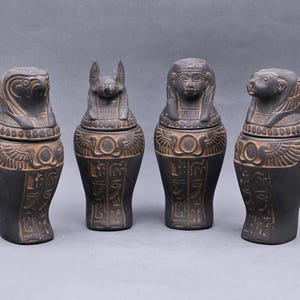 エジプト美術 カノプス壺 ホルスの息子たち 4 個セット ダーク エジプト美術 カノプス壺 ホルスの息子たち 4 個セット ダーク