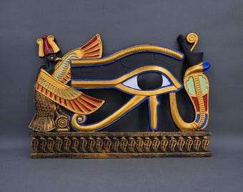 Hand-Painted Eye of Horus Wall Relief - Egyptian Art Sculpture